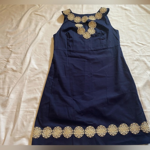Lilly Pulitzer Navy Gold Women Dress - Size 8 - Sleeveless- Excellent condition - Picture 1 of 12